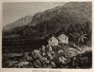 Hacienda di Tian Tian, Perù e piantagione di cacao, disegno di Riou per illustrare il viaggio di Paul Marcoy attraverso il Sud America dal 1848 al 1860. Incisione in "Le tour du monde", a cura di Edouard Charton