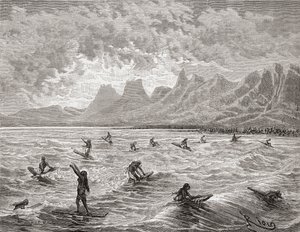 Hawaiani che fanno surf, illustrazione da 