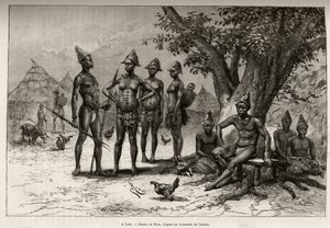 A Lera, tipi di Mandes. Incisione di Riou, per illustrare la storia Dal Niger al Golfo di Guinea di Capitano Louis Gustave Binger, in Le tour du monde, nouveau journal des voyages, sotto la direzione di Edouard Charton da Edouard Riou