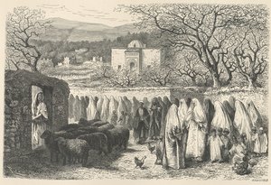 Marabout e processione: Tlemcen, inciso da Henri Theophile Hildibrand (1824-97)