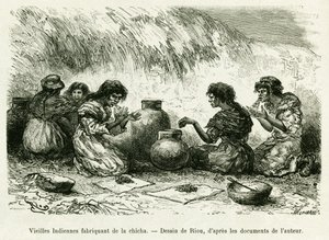 Vecchie donne indiane che fanno shisha. Incisione di Riou, per illustrare la storia Voyage dans le delta du Pilcomayo et de Buenos Aires a Sucre da Edouard Riou