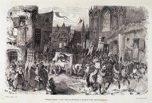 Filippo Augusto voleva offrire ai parigini lo spettacolo di una partenza trionfale. sd. XII secolo da Edouard Riou