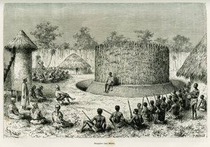Ricevimento a Mkwewe, capo tribù, con il narratore da Edouard Riou