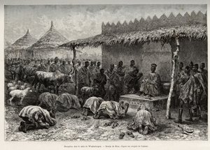 Ricevimento presso il naba Sanem, dal regno Mossi (o Mosse) di Waghadougou (Ouagadougou, Burkina Faso) (incisione) da Edouard Riou