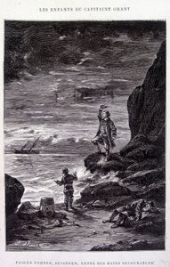 Portalo giù, Signore, nelle mani scoraggiate! in "I Figli del Capitano Grant" di Jules Verne da Edouard Riou
