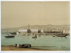 Veduta del Canale in "Inaugurazione del Canale di Suez" di G. Nicole. 1869 da Edouard Riou