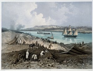 Veduta del canale in "Inaugurazione del Canale di Suez" di G. Nicole. 1869 da Edouard Riou