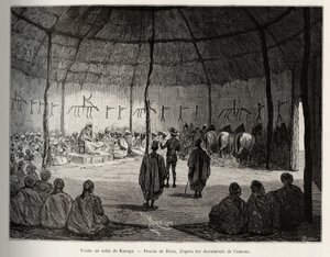 Visita al Naba di Karaga (Ghana). Incisione di Riou, per illustrare la storia Dal Niger al Golfo di Guinea di Capitano Louis Gustave Binger, in Le tour du monde, nouveau journal des voyages, sotto la direzione di Edouard Charton da Edouard Riou