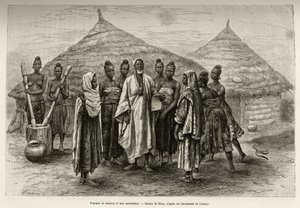 Donne di Samory Toure (circa 1835-1898) capo guerriero della curva del Niger e il loro supervisore, Sonninke, che sa leggere e scrivere in arabo (incisione) da Edouard Riou