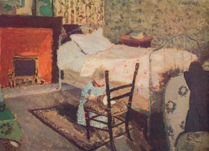 Bambino che gioca: Annette Roussel davanti a una sedia di legno da Edouard Vuillard