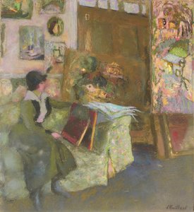 Modella su un divano verde da Edouard Vuillard