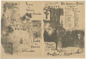Copertina del programma con pubblicità per La Revue Blanche e annuncio della commedia Au-dessus des forces humaines