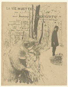 Copertina per programma teatrale con donna con due bambini e uomo nel parco per lo spettacolo La vie muette da Edouard Vuillard