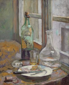 Natura morta con bottiglia e caraffa da Edouard Vuillard