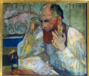 Il comico Aurelien Lugne Poe si trucca, XX secolo, Parigi, Comédie des Champs-Élysées da Edouard Vuillard