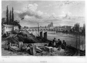 Veduta della città di Tours, Indre-et-Loire, Centro, Francia. Incisione di Willmann in 
