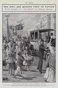 Re Edoardo VII e la regina Alessandra incontrano una processione religiosa durante la loro visita a Napoli, Italia da Edouardo Matania