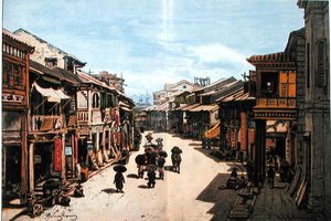 Una strada a Hong Kong a metà del XIX secolo da Eduard (after) Hildebrandt