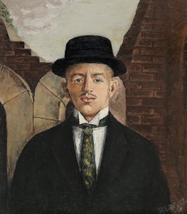 Ritratto del poeta Vasili Kamensky con cilindro
