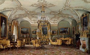 Veduta del salone di Alexandra Fyodorovna (Charlotte di Prussia (1798-1860)), moglie dello zar Nicola I al Palazzo di Gatchina da Eduard Hau