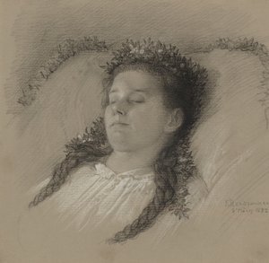 Una ragazza sul letto di morte con una corona di fiori da Eduard Julius Friedrich Bendemann