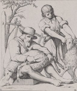 Due uomini che tosano pecore, ca. 1842 da Eduard Julius Friedrich Bendemann