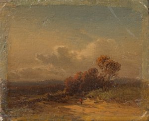 Paesaggio estivo con uomo con cappello rosso da Eduard Schleich der Ältere