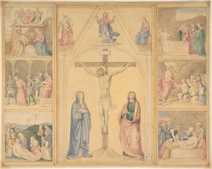 Cristo sulla croce con sei scene della vita di Cristo, ca. 1850 da Eduard von Steinle