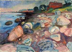 Riva con casa rossa da Edvard Munch
