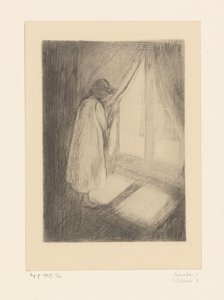 Ragazza in camicia da notte vicino a una finestra da Edvard Munch