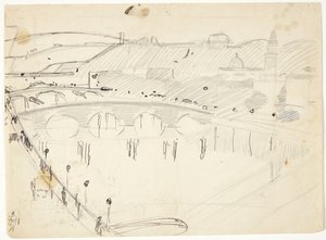Vista da una finestra presso Lungarno sul fiume verso Santo Spirito e le colline di San Miniato, Firenze da Edvard Weie