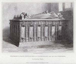 Monumento di Ralph Neville, Conte di Westmoreland e delle sue due Contesse, nella Chiesa di Staindrop (incisione) da Edward Blore