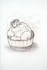 William Morris (1834-96) in una vasca da bagno, da un album di disegni