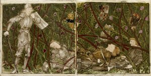 Un set di sedici piastrelle disposte in coppie per formare otto illustrazioni della storia di 