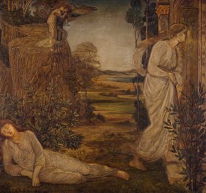 Cupido e Psiche - Murali di Palace Green - Zefiro che porta Psiche alla montagna da Edward Burne Jones