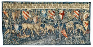 Verdura con cervi e scudi, arazzo disegnato dall