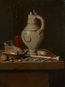 Natura morta con utensili per fumare e boccale di birra, 1664
