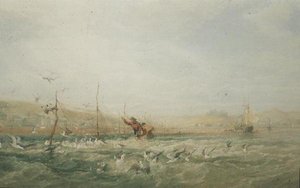 Pescatori che inseguono gabbiani dalle reti, Mumbles, Galles del Sud da Edward Duncan