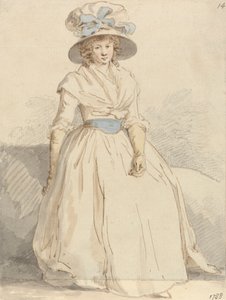 Una giovane donna seduta con un vestito bianco da Edward Edwards
