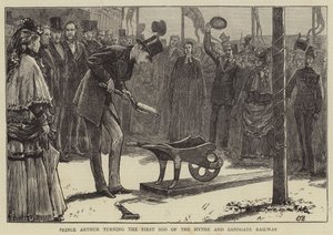 Il Principe Arturo che gira la Prima Zolla della Ferrovia Hythe e Sandgate