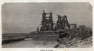 Draghe sul Canale di Suez, disegno di Grenet, per illustrare un