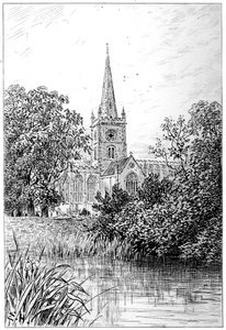 Chiesa di Stratford vista dal fiume, Stratford-upon-Avon, Warwickshire da Edward Hull