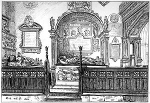 Il banco nella chiesa di Clopton, Stratford-upon-Avon, Warwickshire, 1885