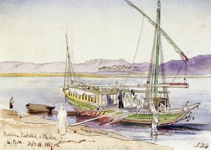 Barca egiziana attraccata sulla riva del Nilo, tra Daboad e Phila da Edward Lear