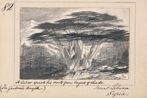 Illustrazione tratta da “La figlia del giardiniere” di Tennyson: Monte Libano, Siria – «Un cedro stendeva le sue fronde di ombra verde scuro» da Edward Lear