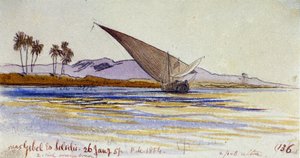 Le rive del Nilo (Egitto), con palme e gyassi di fronte alla riva, vicino a Gebel el Silsileh da Edward Lear