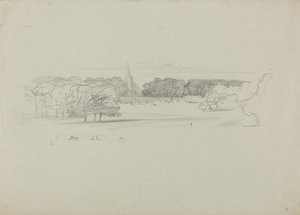 Vista su un prato verso una chiesa da Edward Lear