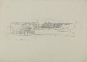 Vista attraverso un prato verso una chiesa, 1834 da Edward Lear