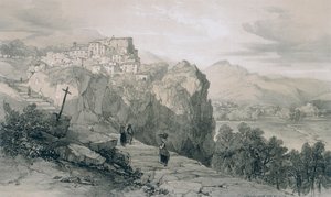 Vedute di Roma e dintorni: Rocca Giovane e in lontananza le città di Licenza e Civitella di Licenza da Edward Lear