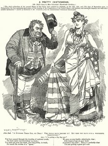 Cartone animato Punch: Una graziosa centenaria - il centenario della redazione della Costituzione degli Stati Uniti da Edward Linley (after) Sambourne